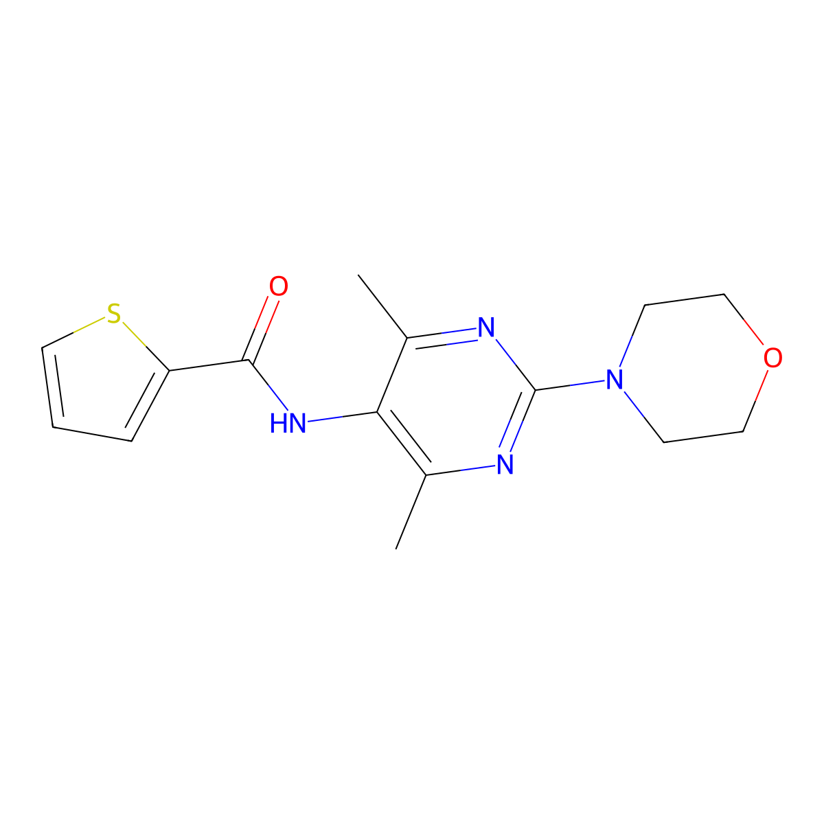 N-(4,6-dimethyl-2-morpholinopyrimidin-5-yl)thiophene-2-carboxamide molecular structure, CAS 1448028-73-6