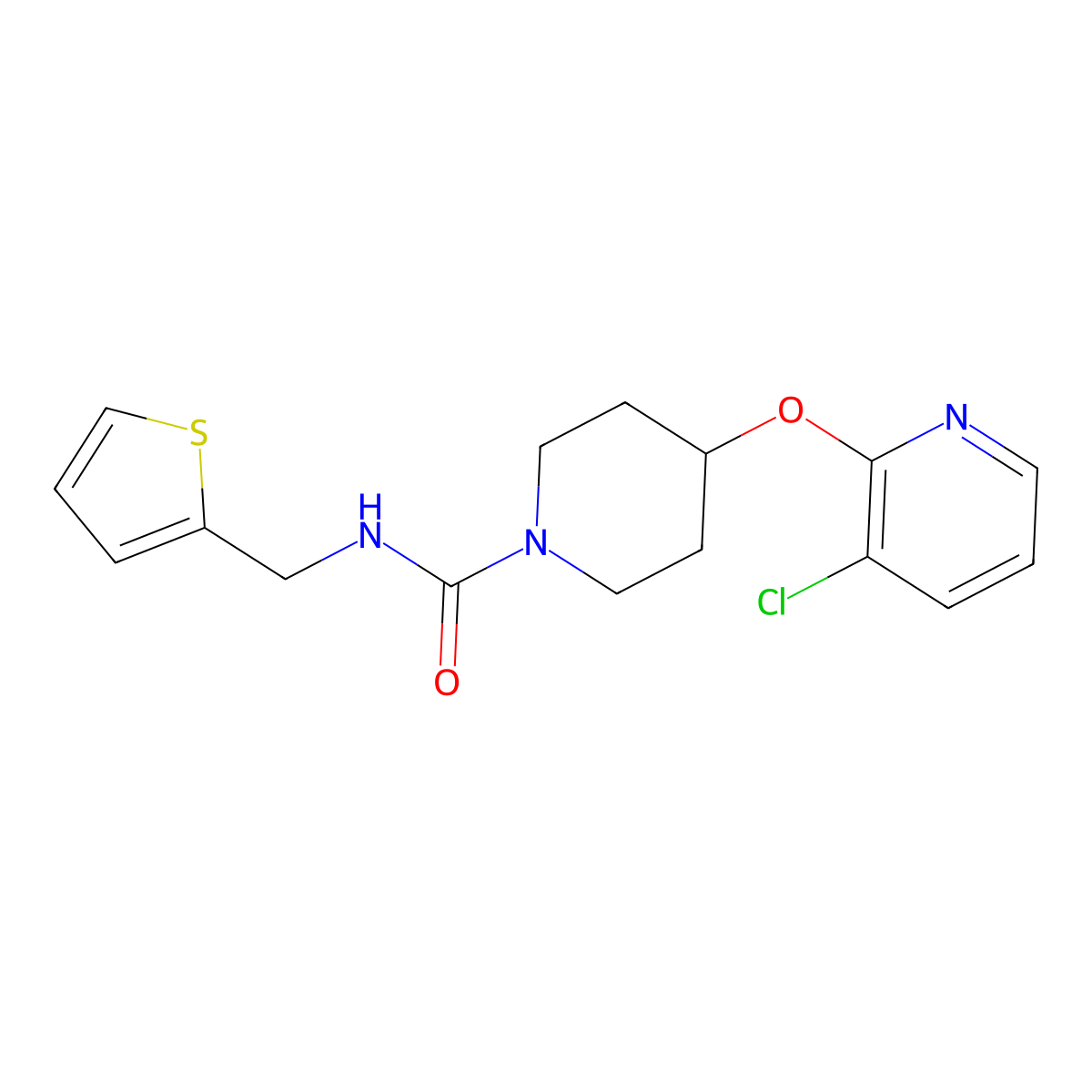 4-((3-chloropyridin-2-yl)oxy)-N-(thiophen-2-ylmethyl)piperidine-1-carboxamide molecular structure, CAS 1448028-80-5