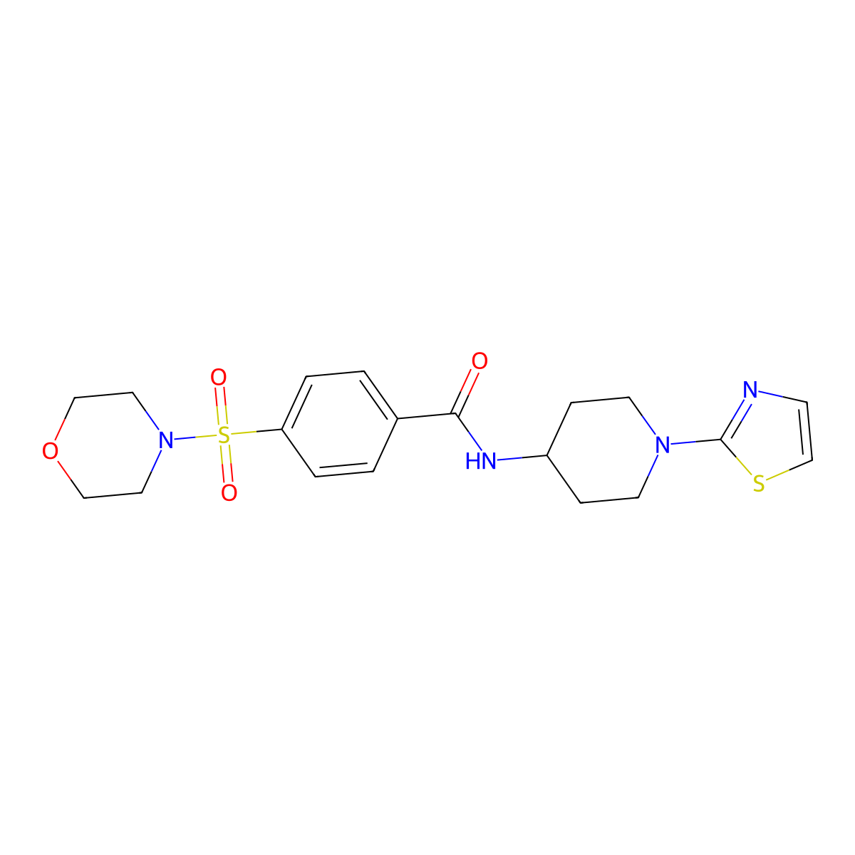 4-(morpholinosulfonyl)-N-(1-(thiazol-2-yl)piperidin-4-yl)benzamide molecular structure, CAS 1448028-84-9
