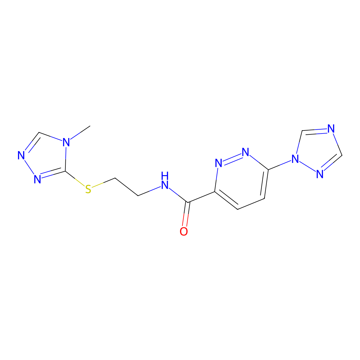 N-(2-((4-methyl-4H-1,2,4-triazol-3-yl)thio)ethyl)-6-(1H-1,2,4-triazol-1-yl)pyridazine-3-carboxamide molecular structure, CAS 1448028-85-0