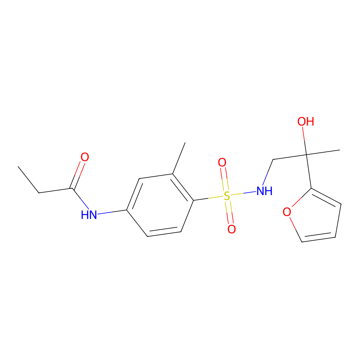 N-(4-(N-(2-(furan-2-yl)-2-hydroxypropyl)sulfamoyl)-3-methylphenyl)propionamide molecular structure, CAS 1448028-86-1