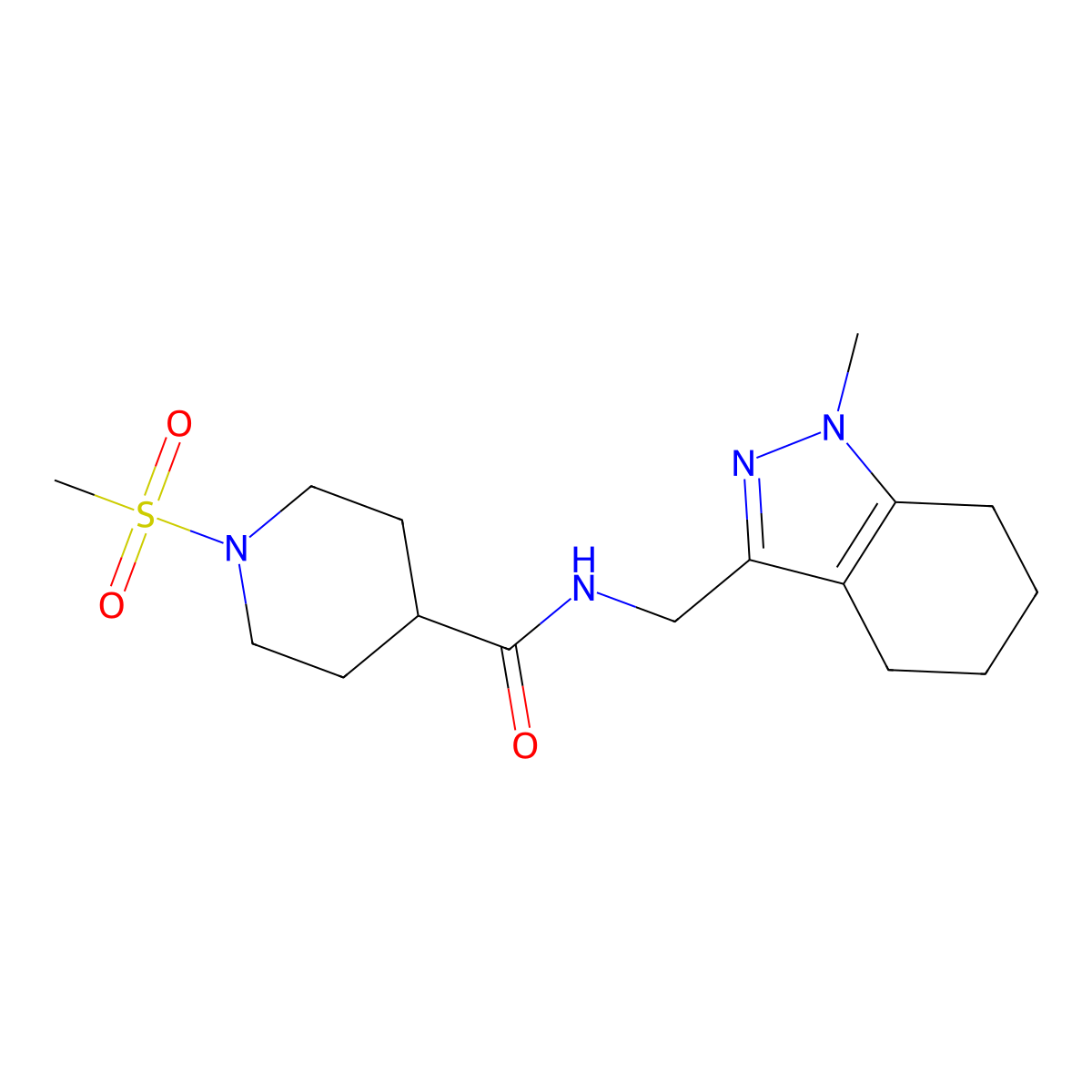 N-((1-methyl-4,5,6,7-tetrahydro-1H-indazol-3-yl)methyl)-1-(methylsulfonyl)piperidine-4-carboxamide molecular structure, CAS 1448028-88-3