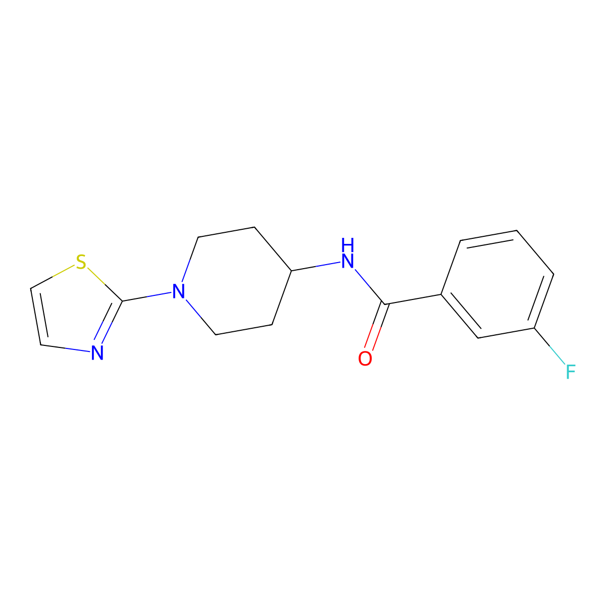 3-fluoro-N-(1-(thiazol-2-yl)piperidin-4-yl)benzamide molecular structure, CAS 1448028-93-0