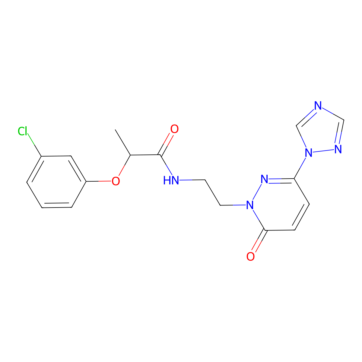 2-(3-chlorophenoxy)-N-(2-(6-oxo-3-(1H-1,2,4-triazol-1-yl)pyridazin-1(6H)-yl)ethyl)propanamide molecular structure, CAS 1448028-94-1