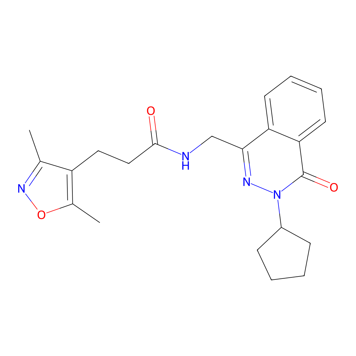 N-((3-cyclopentyl-4-oxo-3,4-dihydrophthalazin-1-yl)methyl)-3-(3,5-dimethylisoxazol-4-yl)propanamide molecular structure, CAS 1448028-97-4