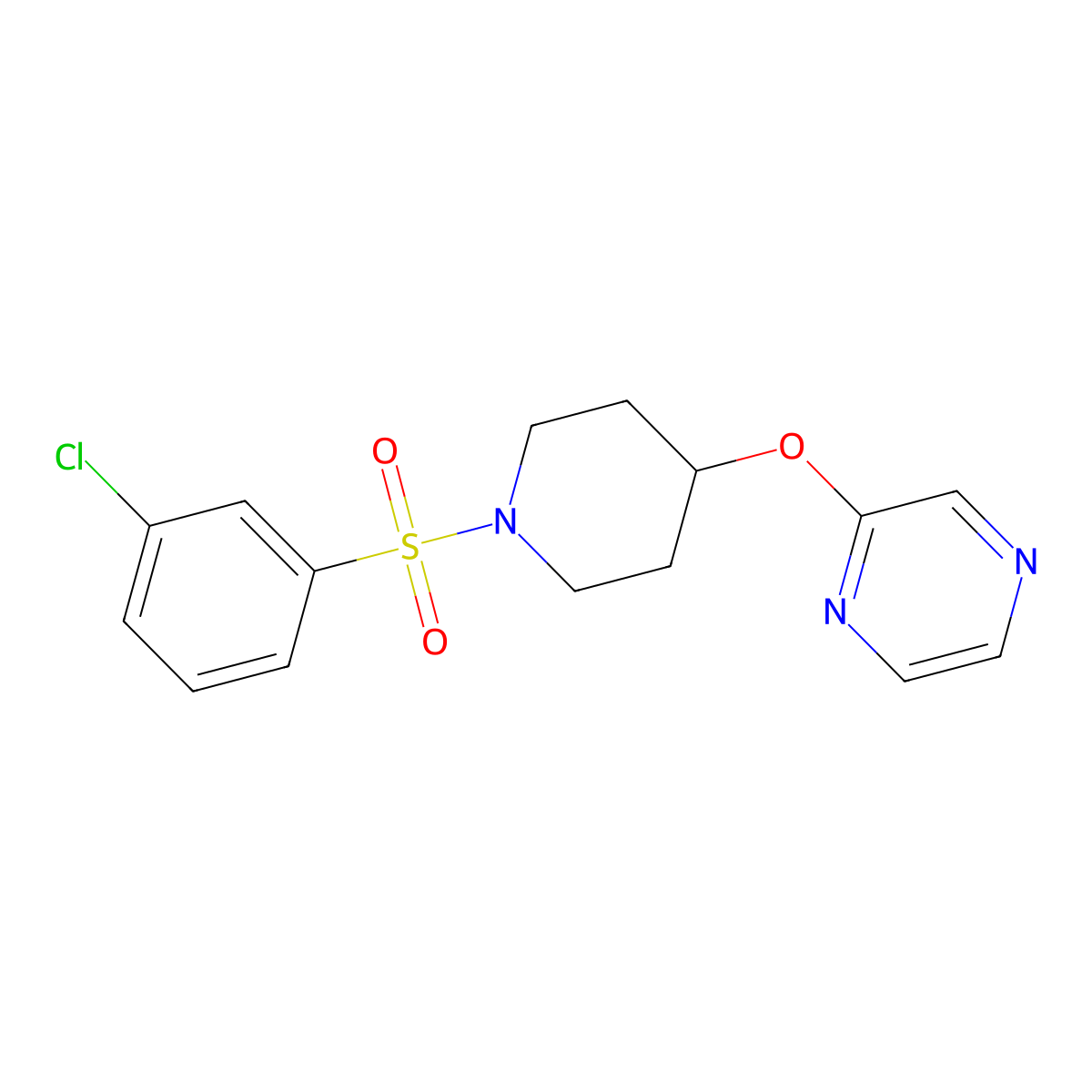 2-((1-((3-Chlorophenyl)sulfonyl)piperidin-4-yl)oxy)pyrazine molecular structure, CAS 1448028-98-5