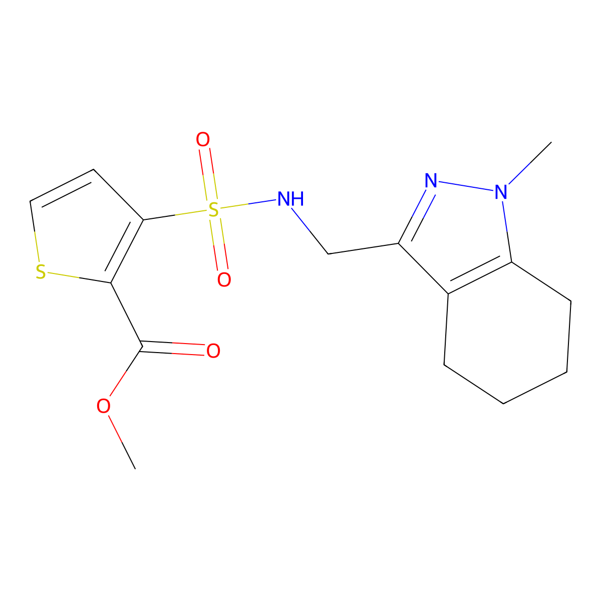 methyl 3-(N-((1-methyl-4,5,6,7-tetrahydro-1H-indazol-3-yl)methyl)sulfamoyl)thiophene-2-carboxylate molecular structure, CAS 1448028-99-6