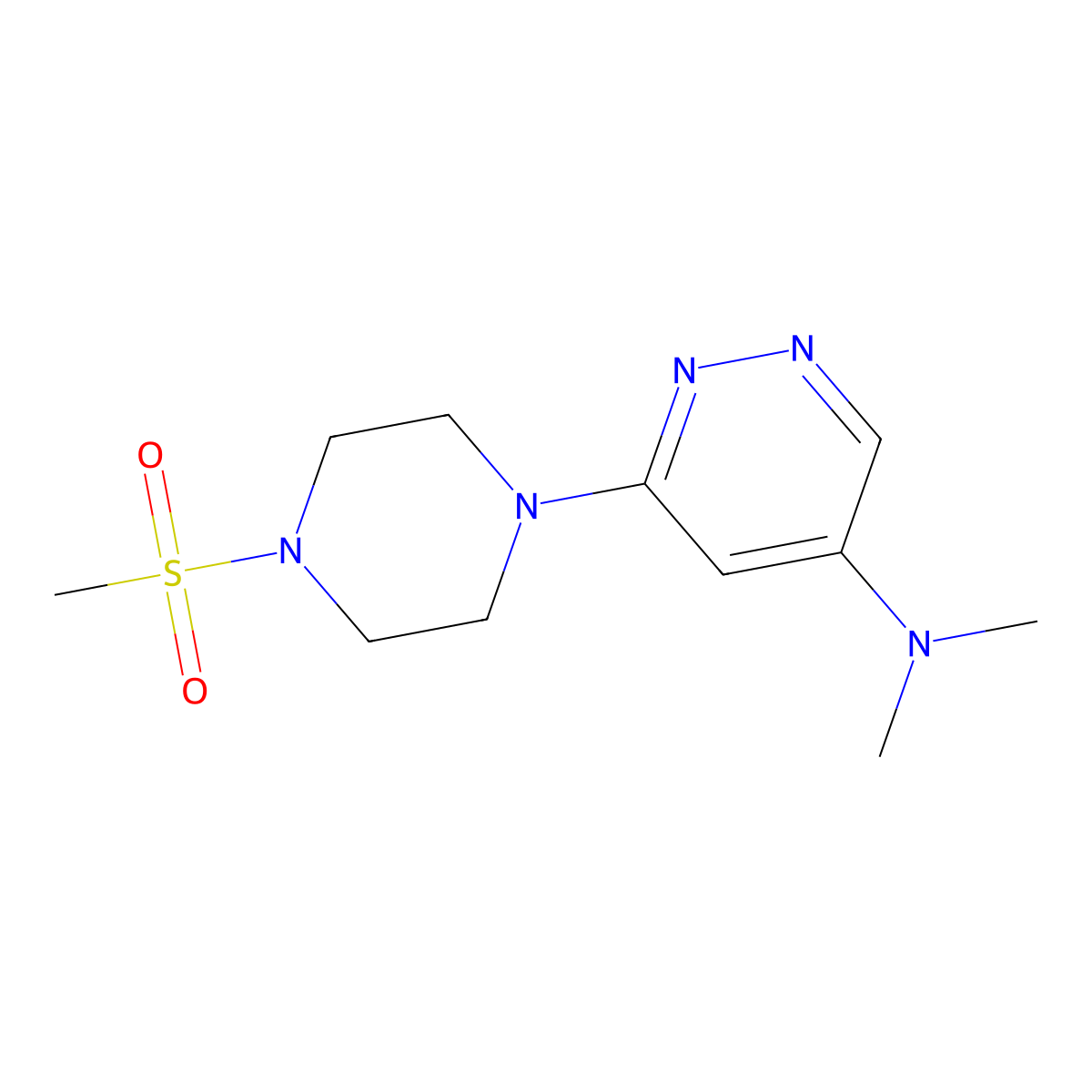 N,N-dimethyl-6-(4-(methylsulfonyl)piperazin-1-yl)pyridazin-4-amine molecular structure, CAS 1448029-00-2