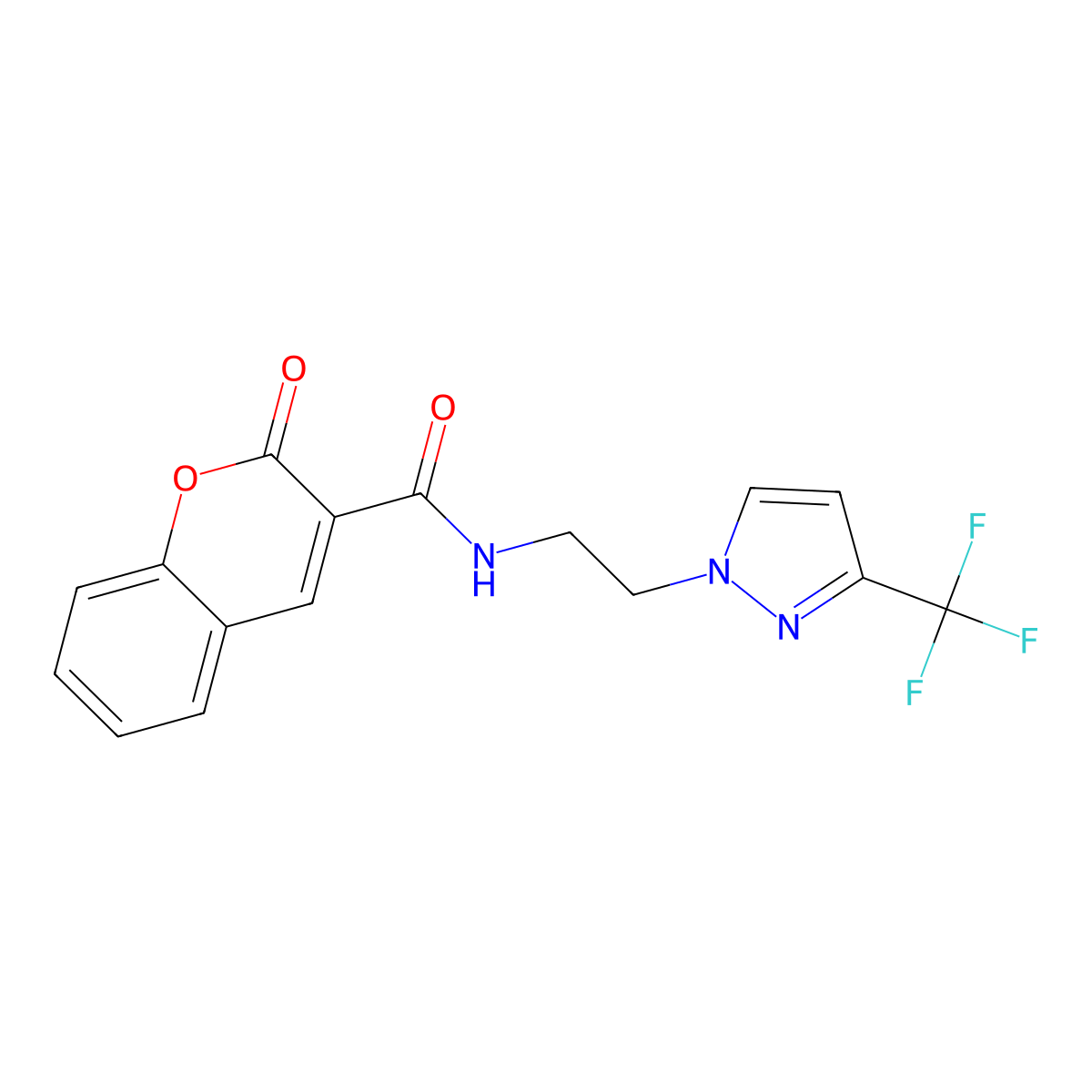 2-oxo-N-{2-[3-(trifluoromethyl)-1H-pyrazol-1-yl]ethyl}-2H-chromene-3-carboxamide molecular structure, CAS 1448029-14-8