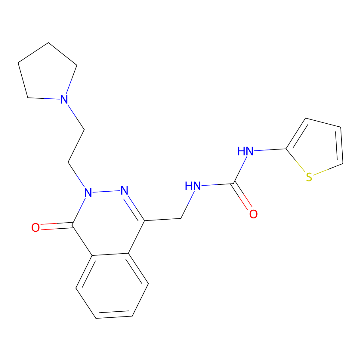 1-({4-Oxo-3-[2-(pyrrolidin-1-yl)ethyl]-3,4-dihydrophthalazin-1-yl}methyl)-3-(thiophen-2-yl)urea molecular structure, CAS 1448029-15-9
