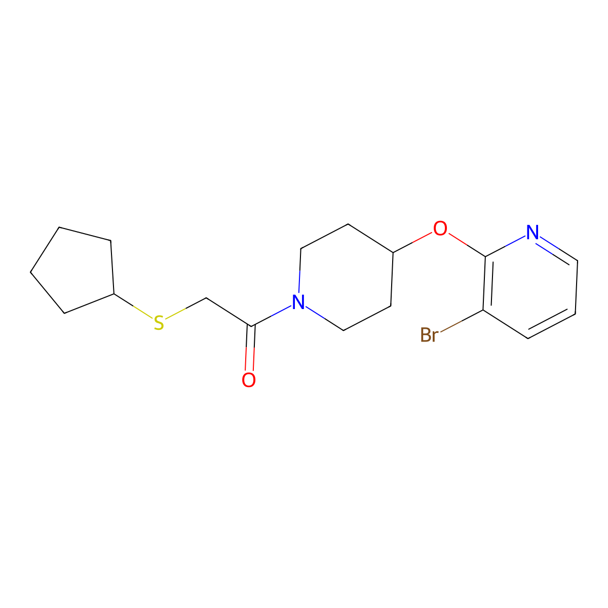 1-(4-((3-Bromopyridin-2-yl)oxy)piperidin-1-yl)-2-(cyclopentylthio)ethanone molecular structure, CAS 1448029-16-0