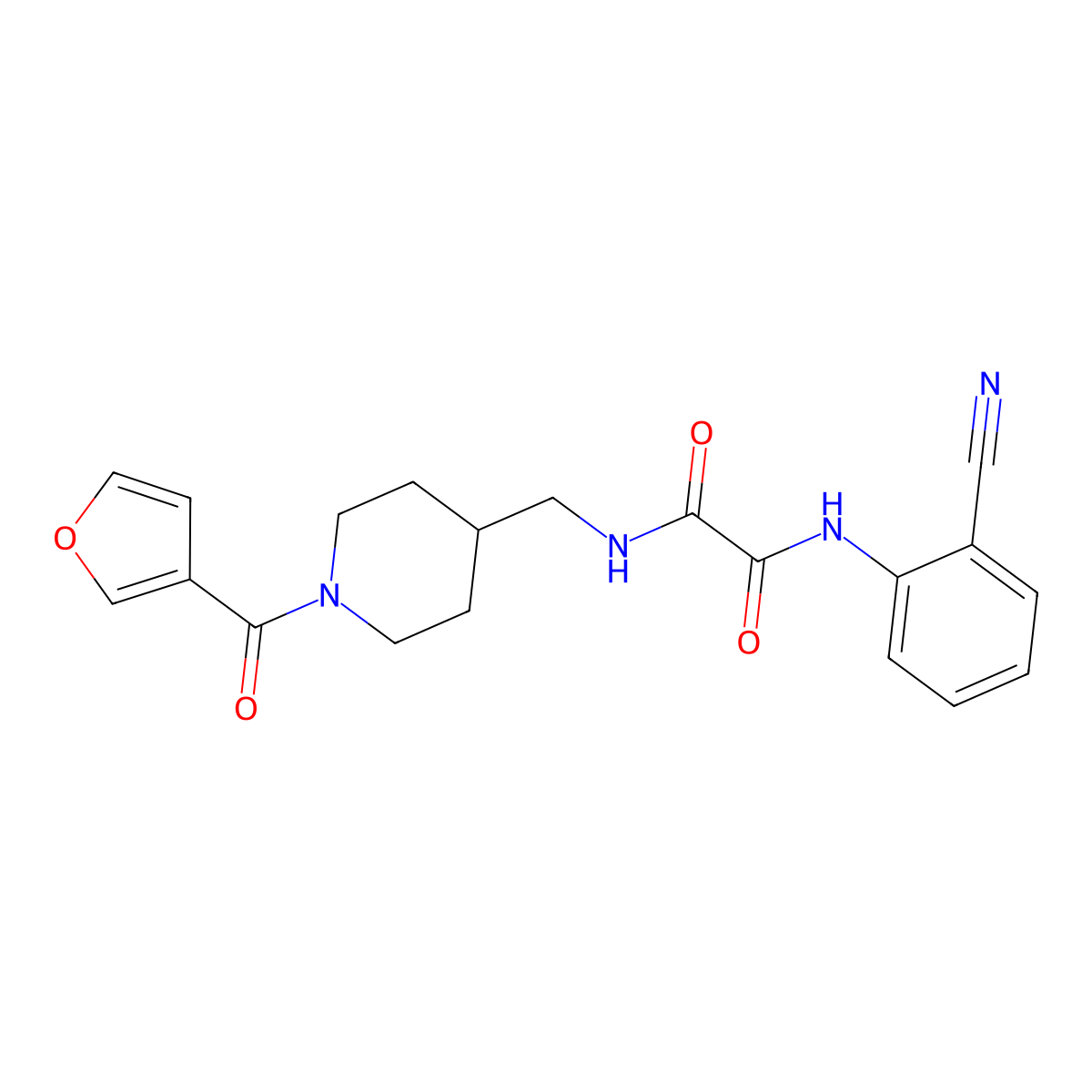 N1-(2-cyanophenyl)-N2-((1-(furan-3-carbonyl)piperidin-4-yl)methyl)oxalamide molecular structure, CAS 1448029-21-7