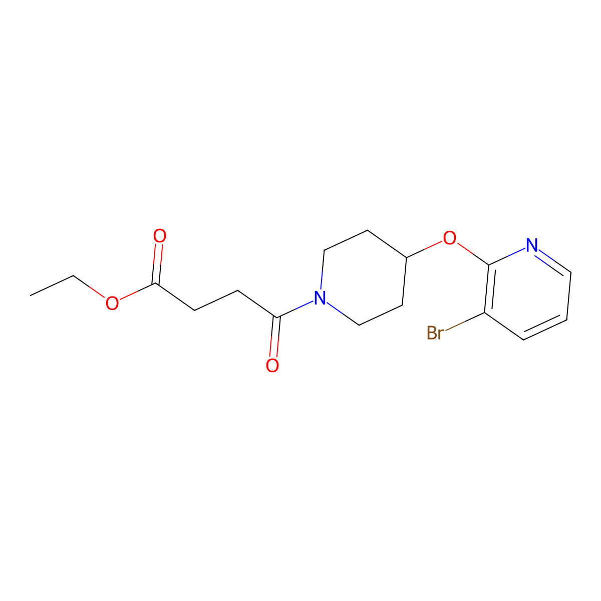 Ethyl 4-(4-((3-bromopyridin-2-yl)oxy)piperidin-1-yl)-4-oxobutanoate molecular structure, CAS 1448029-24-0
