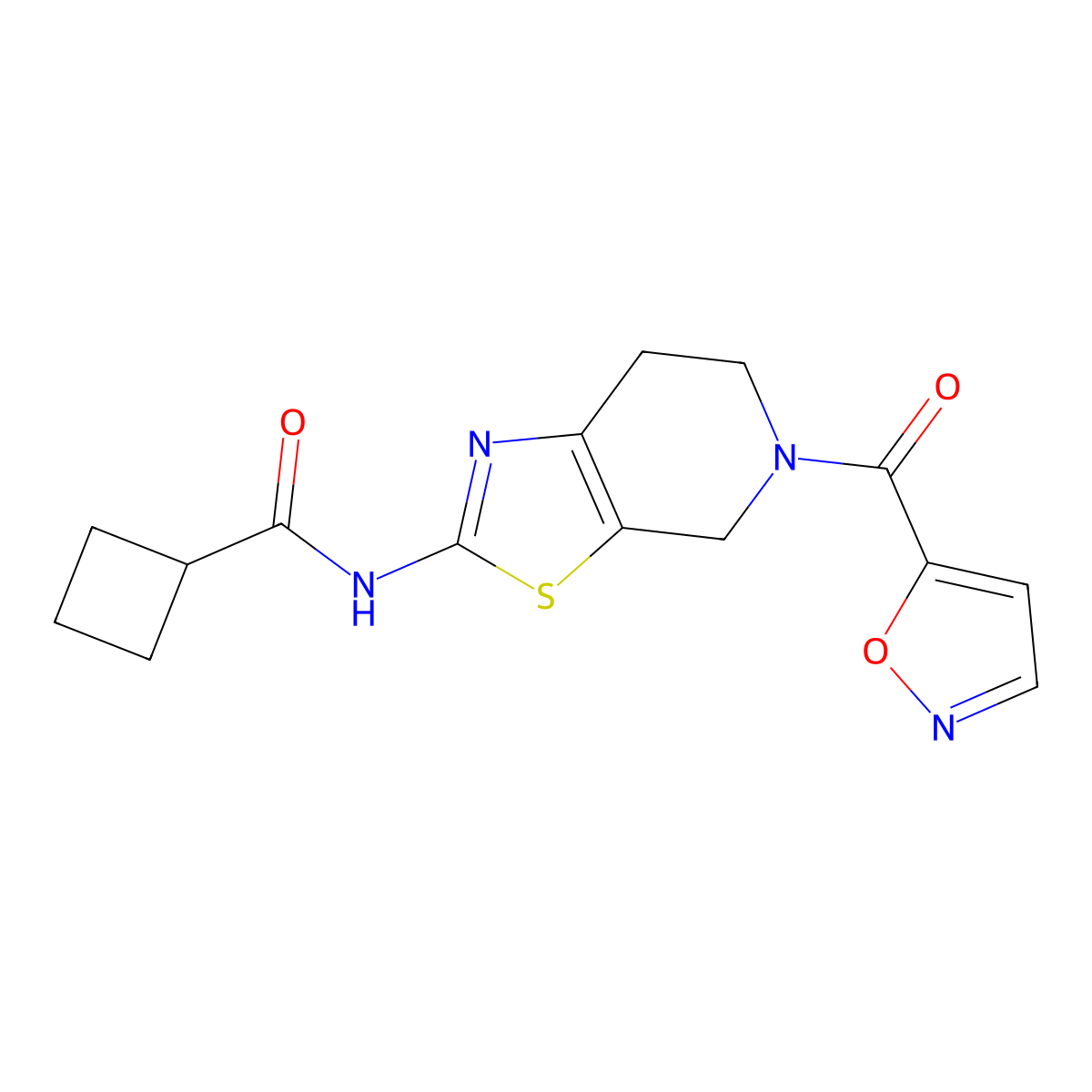 N-(5-(isoxazole-5-carbonyl)-4,5,6,7-tetrahydrothiazolo[5,4-c]pyridin-2-yl)cyclobutanecarboxamide molecular structure, CAS 1448029-25-1