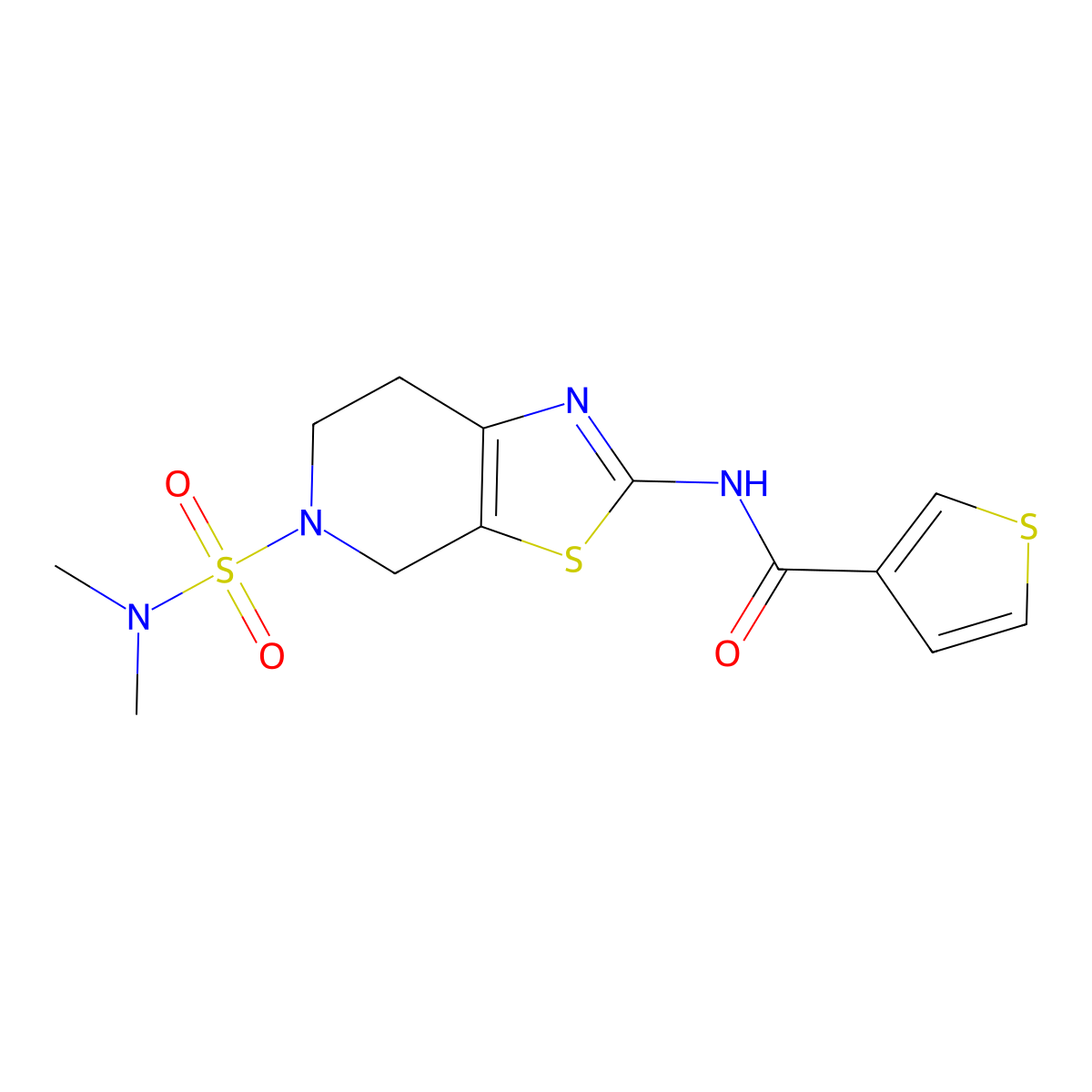 N-(5-(N,N-dimethylsulfamoyl)-4,5,6,7-tetrahydrothiazolo[5,4-c]pyridin-2-yl)thiophene-3-carboxamide molecular structure, CAS 1448029-27-3