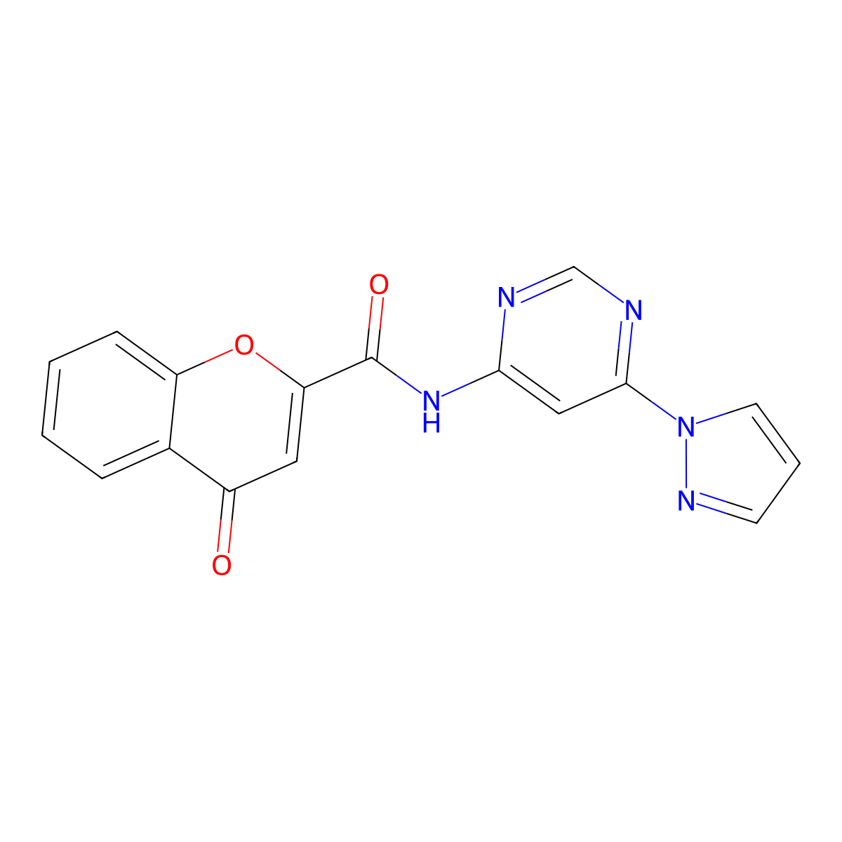 N-(6-(1H-pyrazol-1-yl)pyrimidin-4-yl)-4-oxo-4H-chromene-2-carboxamide molecular structure, CAS 1448029-28-4