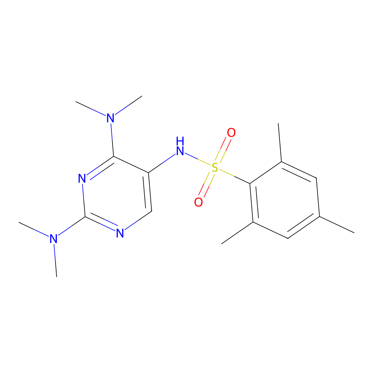 N-(2,4-bis(dimethylamino)pyrimidin-5-yl)-2,4,6-trimethylbenzenesulfonamide molecular structure, CAS 1448029-30-8