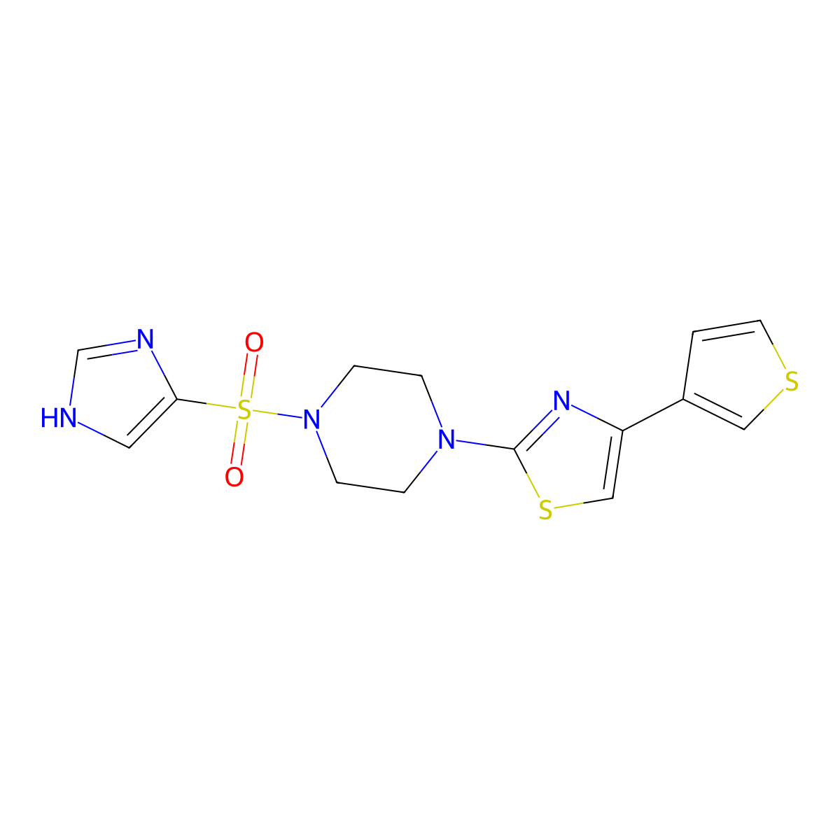 2-(4-((1H-imidazol-4-yl)sulfonyl)piperazin-1-yl)-4-(thiophen-3-yl)thiazole molecular structure, CAS 1448029-31-9