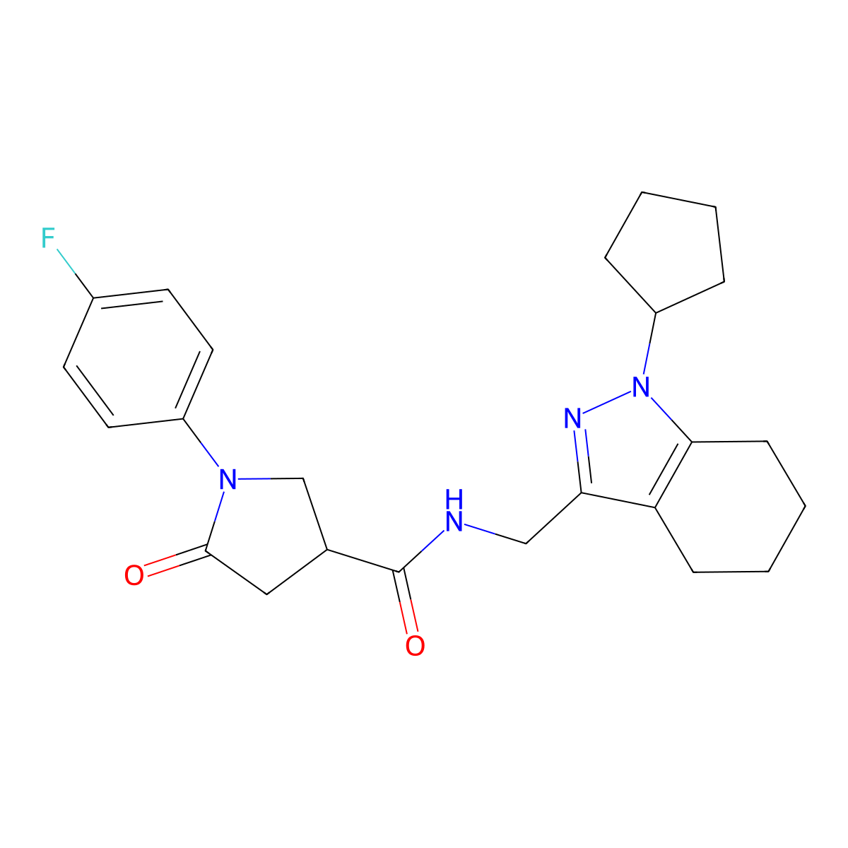 N-((1-cyclopentyl-4,5,6,7-tetrahydro-1H-indazol-3-yl)methyl)-1-(4-fluorophenyl)-5-oxopyrrolidine-3-carboxamide molecular structure, CAS 1448029-32-0