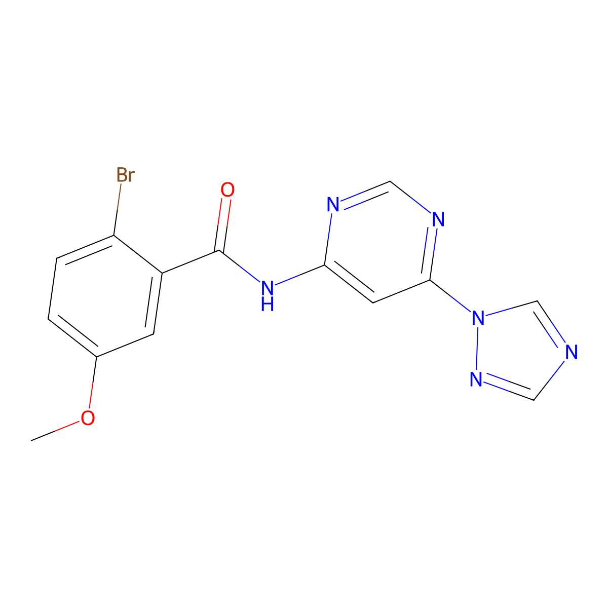 N-(6-(1H-1,2,4-triazol-1-yl)pyrimidin-4-yl)-2-bromo-5-methoxybenzamide molecular structure, CAS 1448029-35-3
