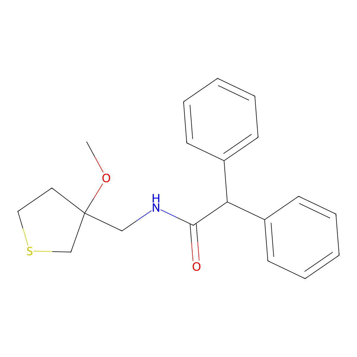 N-((3-methoxytetrahydrothiophen-3-yl)methyl)-2,2-diphenylacetamide molecular structure, CAS 1448029-38-6