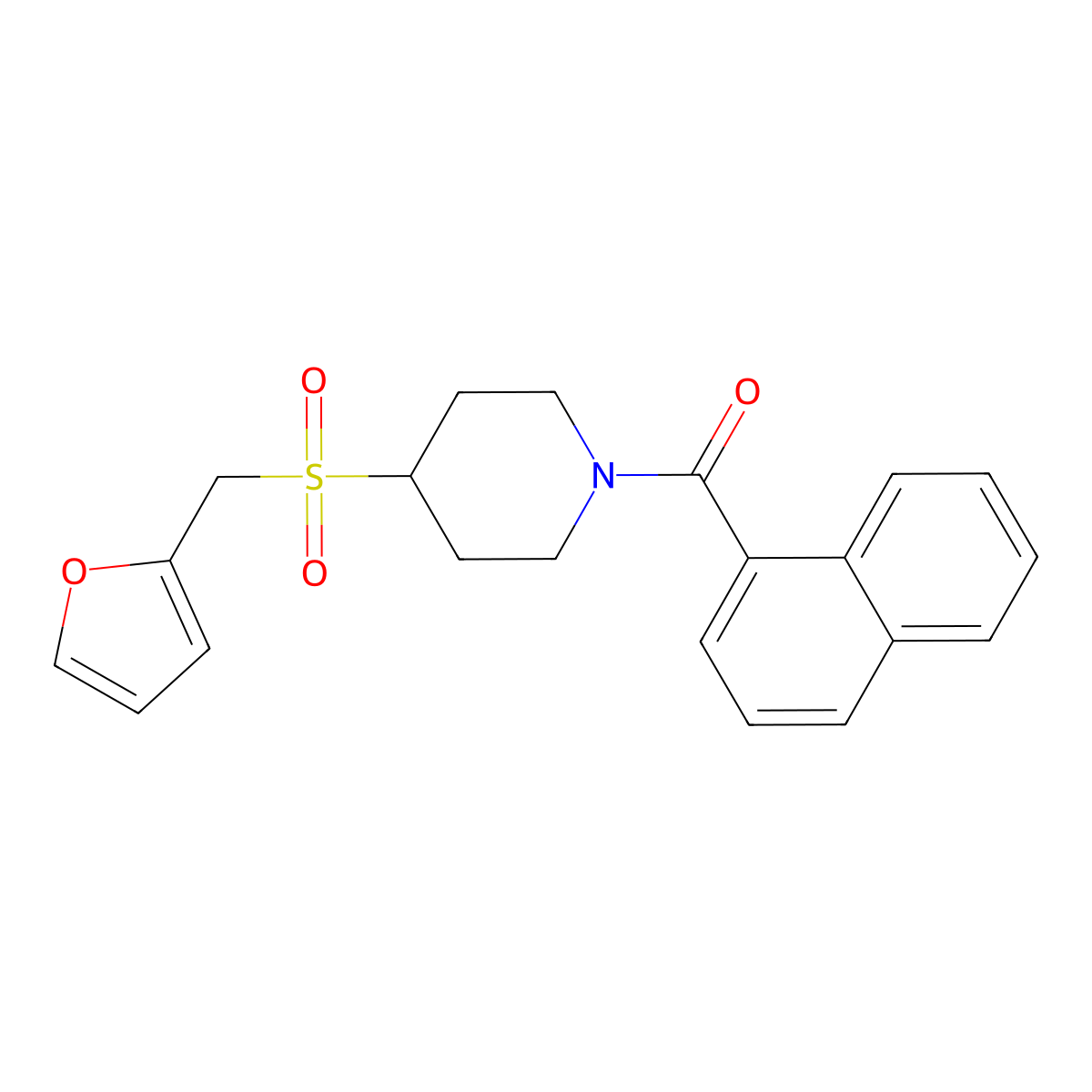 (4-((Furan-2-ylmethyl)sulfonyl)piperidin-1-yl)(naphthalen-1-yl)methanone molecular structure, CAS 1448029-39-7