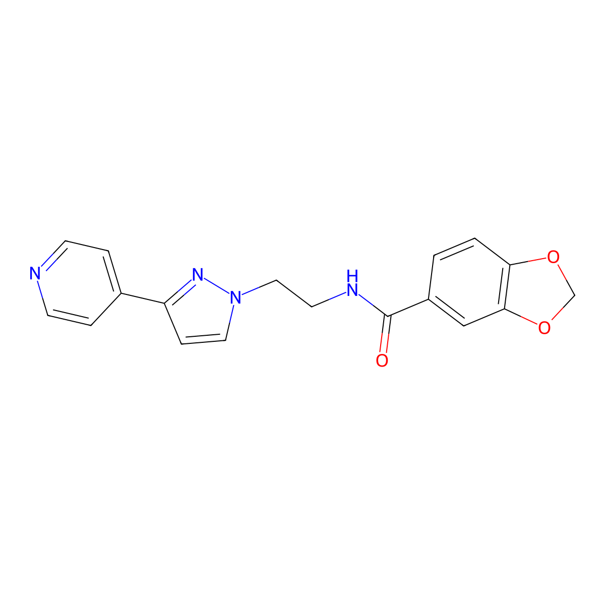 N-(2-(3-(pyridin-4-yl)-1H-pyrazol-1-yl)ethyl)benzo[d][1,3]dioxole-5-carboxamide molecular structure, CAS 1448029-43-3