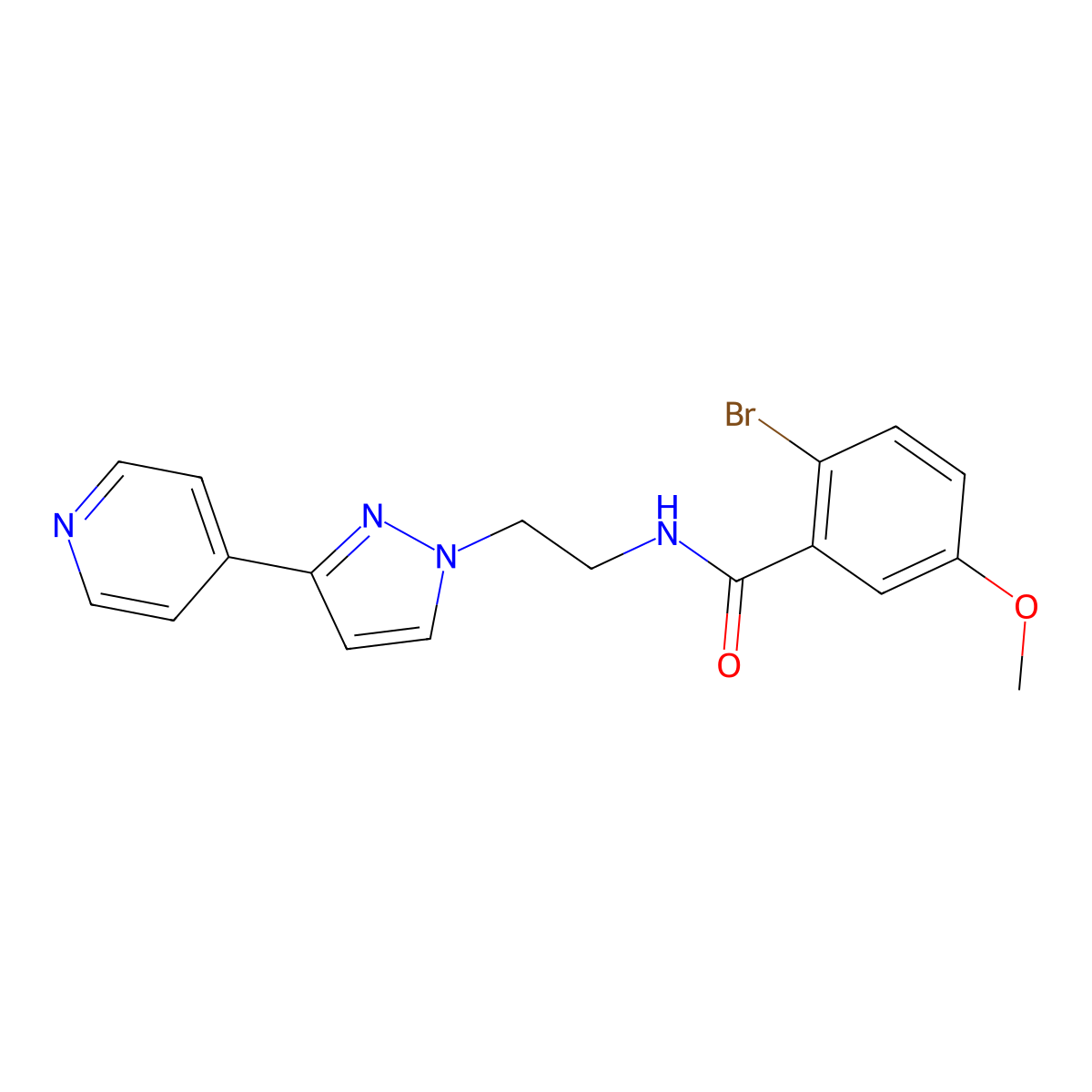 2-bromo-5-methoxy-N-{2-[3-(pyridin-4-yl)-1H-pyrazol-1-yl]ethyl}benzamide molecular structure, CAS 1448029-53-5