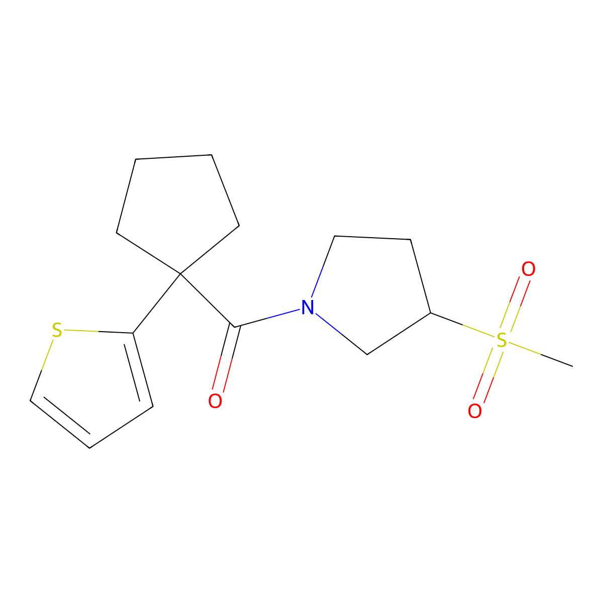(3-(Methylsulfonyl)pyrrolidin-1-yl)(1-(thiophen-2-yl)cyclopentyl)methanone molecular structure, CAS 1448029-54-6
