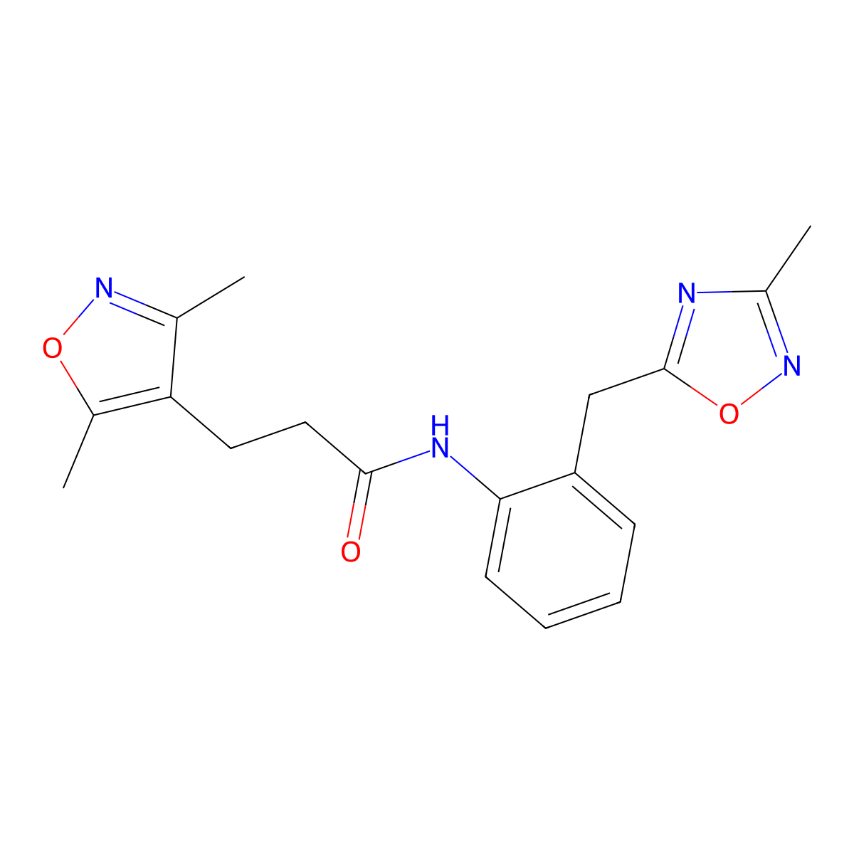 3-(3,5-dimethylisoxazol-4-yl)-N-(2-((3-methyl-1,2,4-oxadiazol-5-yl)methyl)phenyl)propanamide molecular structure, CAS 1448029-57-9