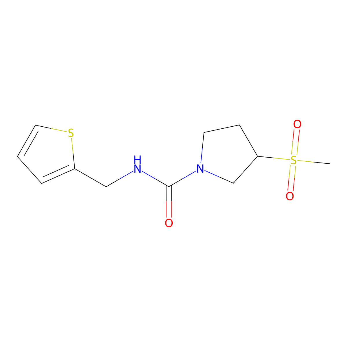 3-(methylsulfonyl)-N-(thiophen-2-ylmethyl)pyrrolidine-1-carboxamide molecular structure, CAS 1448029-60-4