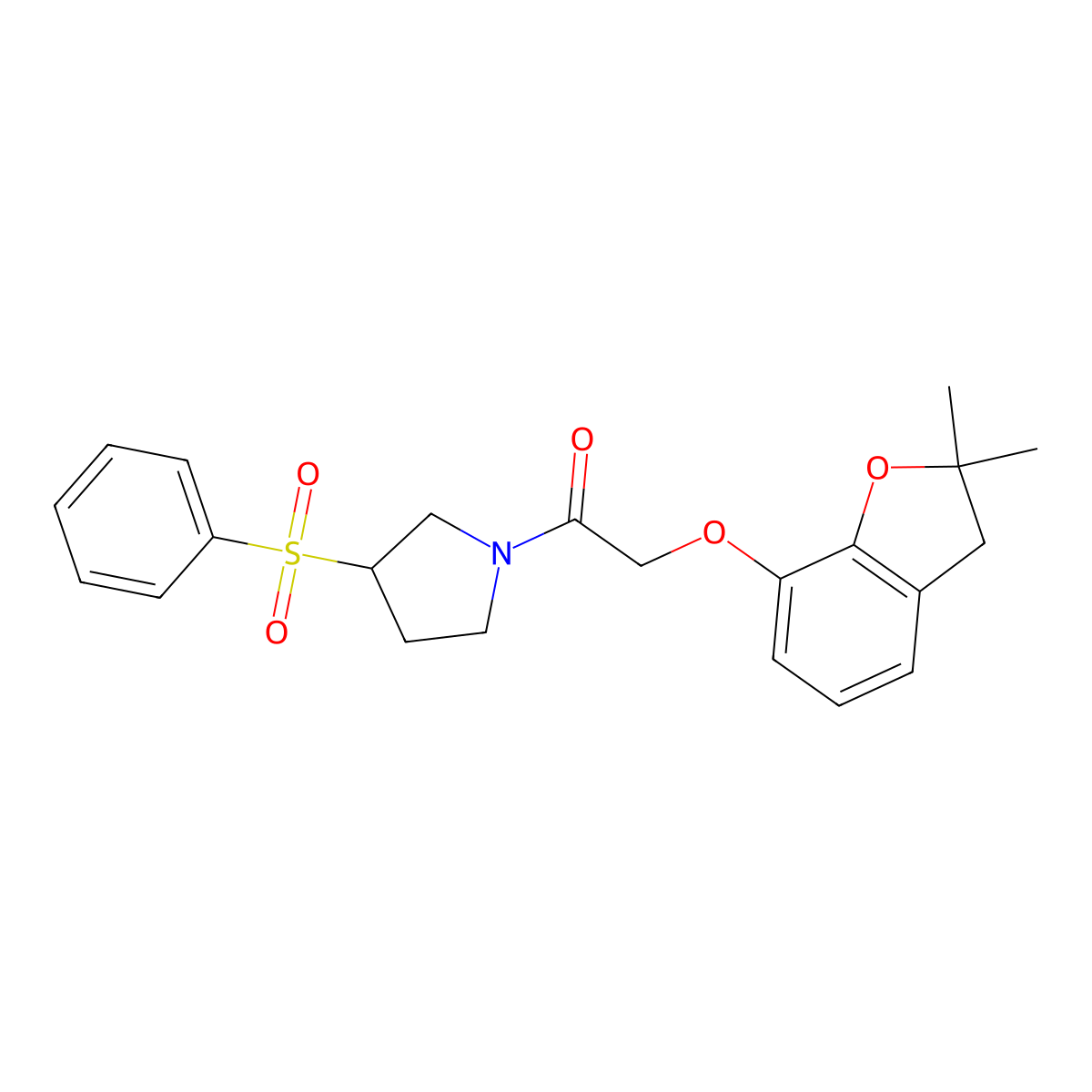 2-((2,2-Dimethyl-2,3-dihydrobenzofuran-7-yl)oxy)-1-(3-(phenylsulfonyl)pyrrolidin-1-yl)ethanone molecular structure, CAS 1448029-68-2