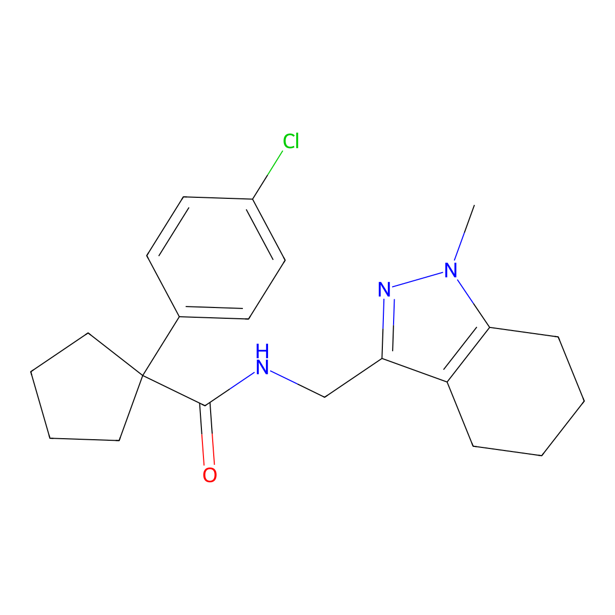 1-(4-chlorophenyl)-N-((1-methyl-4,5,6,7-tetrahydro-1H-indazol-3-yl)methyl)cyclopentanecarboxamide molecular structure, CAS 1448029-69-3