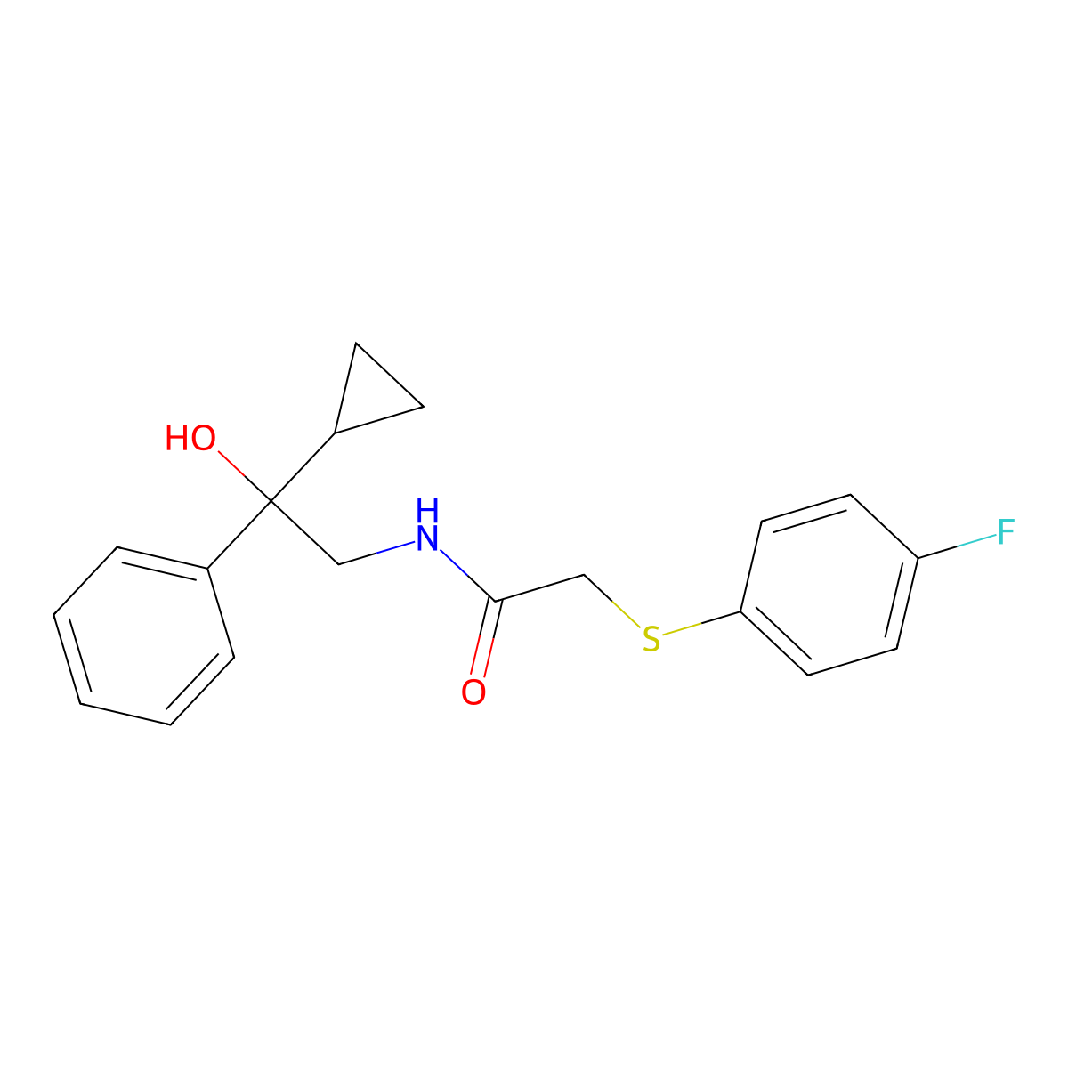 N-(2-cyclopropyl-2-hydroxy-2-phenylethyl)-2-((4-fluorophenyl)thio)acetamide molecular structure, CAS 1448029-70-6