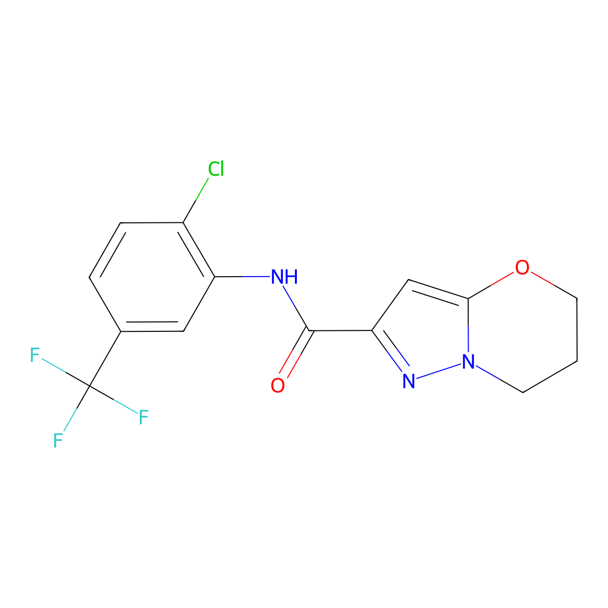 N-(2-chloro-5-(trifluoromethyl)phenyl)-6,7-dihydro-5H-pyrazolo[5,1-b][1,3]oxazine-2-carboxamide molecular structure, CAS 1448029-71-7