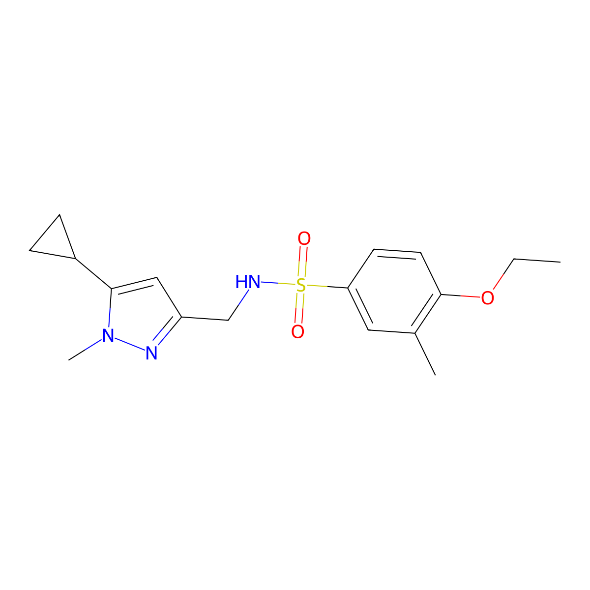 N-((5-cyclopropyl-1-methyl-1H-pyrazol-3-yl)methyl)-4-ethoxy-3-methylbenzenesulfonamide molecular structure, CAS 1448029-73-9