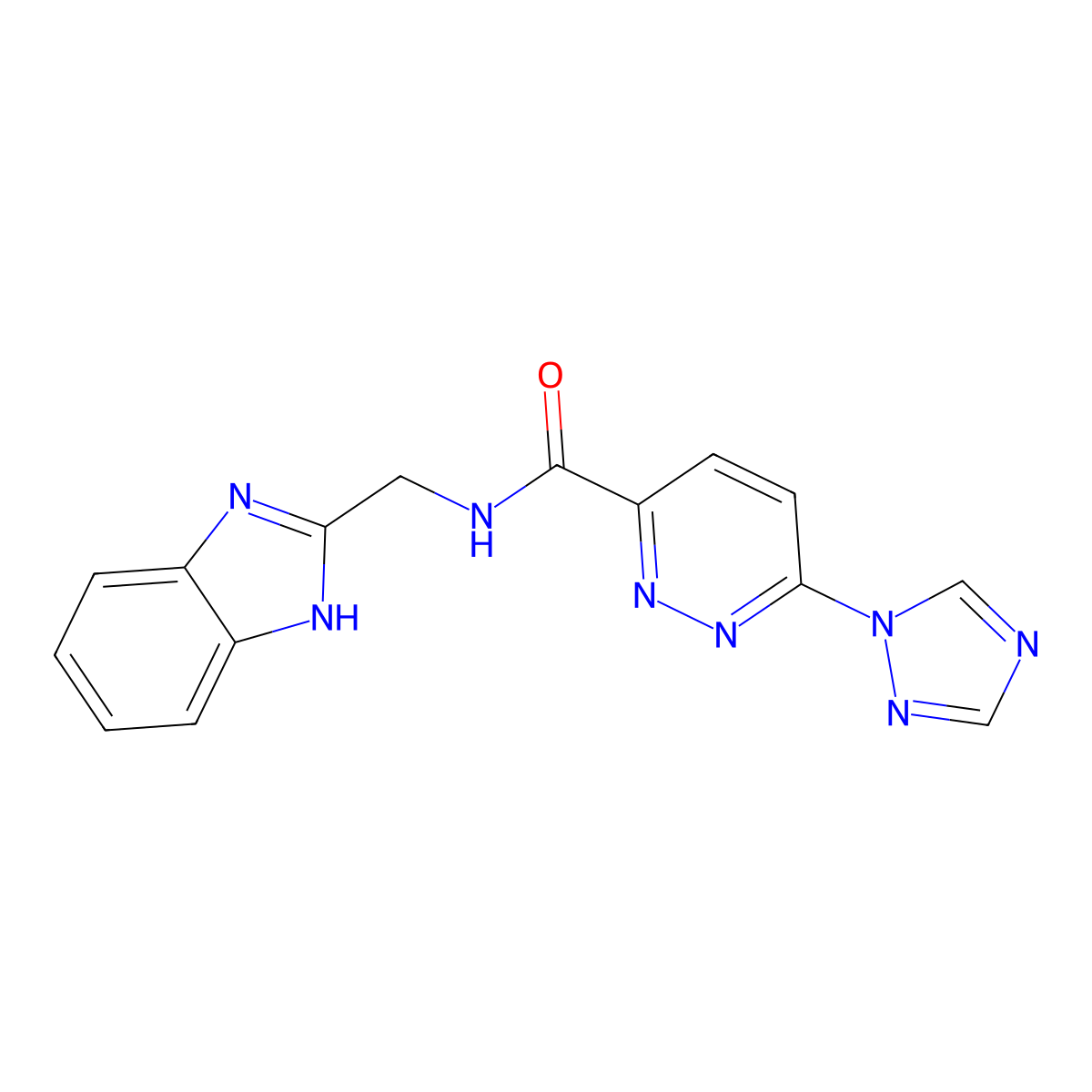 N-((1H-benzo[d]imidazol-2-yl)methyl)-6-(1H-1,2,4-triazol-1-yl)pyridazine-3-carboxamide molecular structure, CAS 1448029-77-3