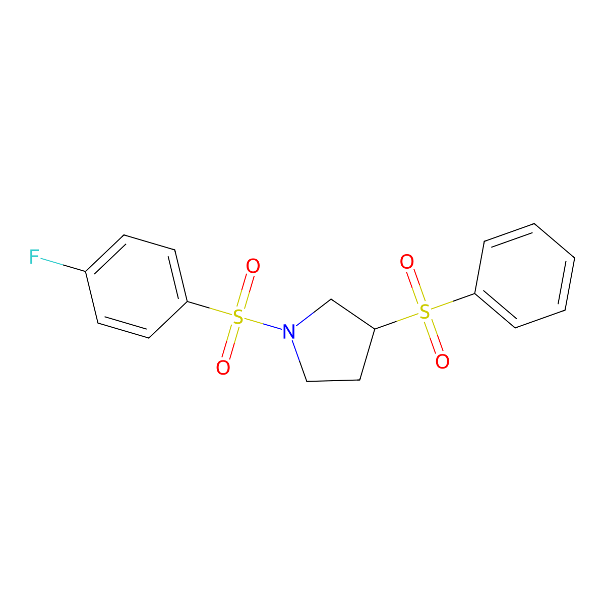 1-((4-Fluorophenyl)sulfonyl)-3-(phenylsulfonyl)pyrrolidine molecular structure, CAS 1448029-78-4