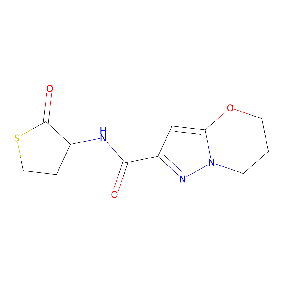 N-(2-oxotetrahydrothiophen-3-yl)-6,7-dihydro-5H-pyrazolo[5,1-b][1,3]oxazine-2-carboxamide molecular structure, CAS 1448029-79-5