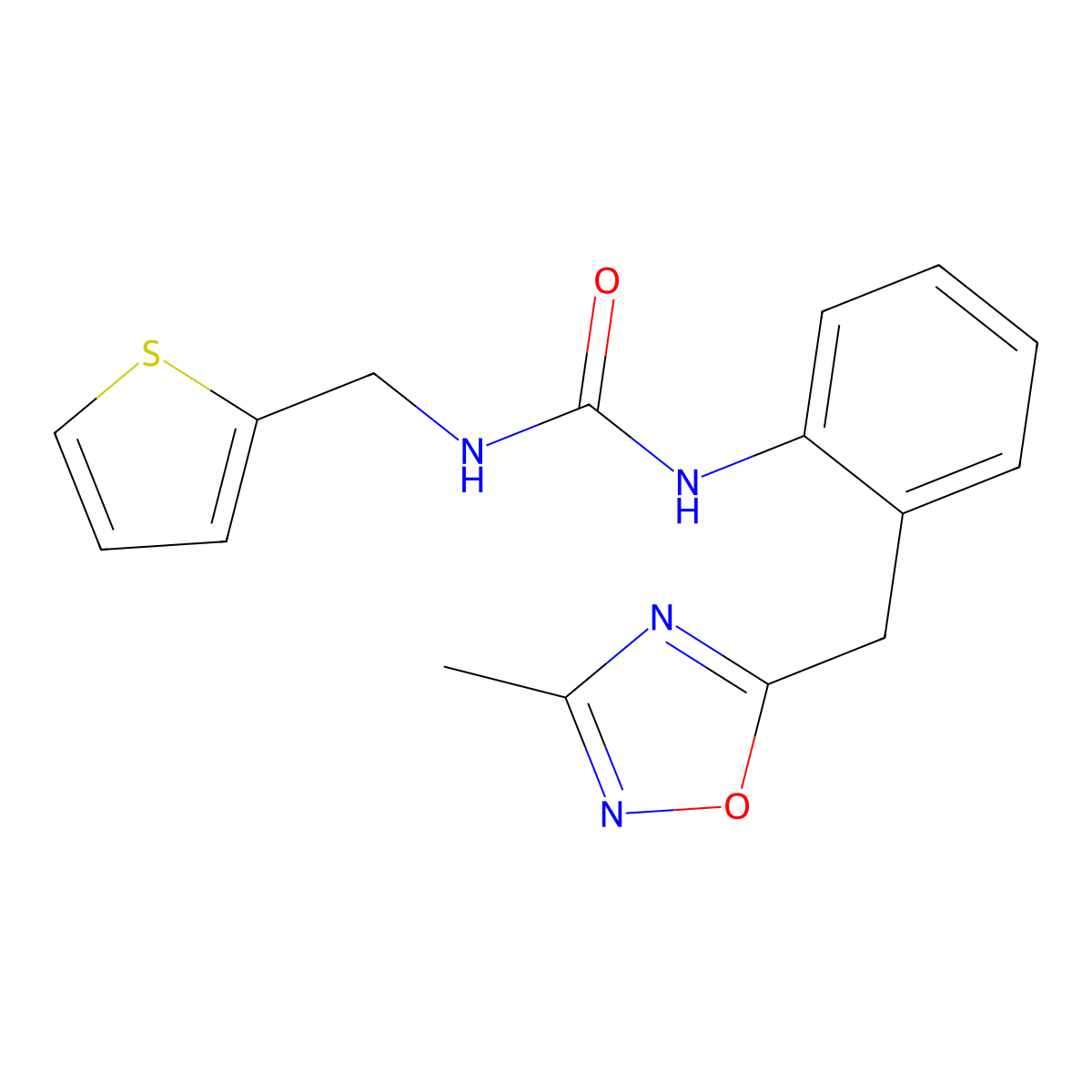 1-(2-((3-Methyl-1,2,4-oxadiazol-5-yl)methyl)phenyl)-3-(thiophen-2-ylmethyl)urea molecular structure, CAS 1448029-80-8