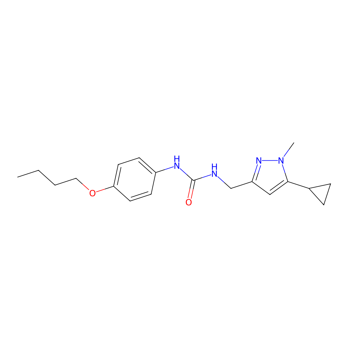 1-(4-butoxyphenyl)-3-[(5-cyclopropyl-1-methyl-1H-pyrazol-3-yl)methyl]urea molecular structure, CAS 1448029-85-3