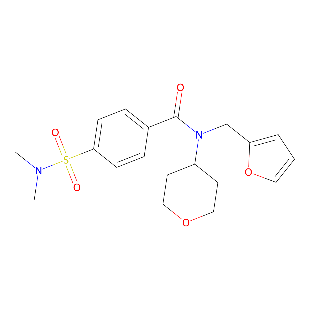 4-(N,N-dimethylsulfamoyl)-N-(furan-2-ylmethyl)-N-(tetrahydro-2H-pyran-4-yl)benzamide molecular structure, CAS 1448029-93-3
