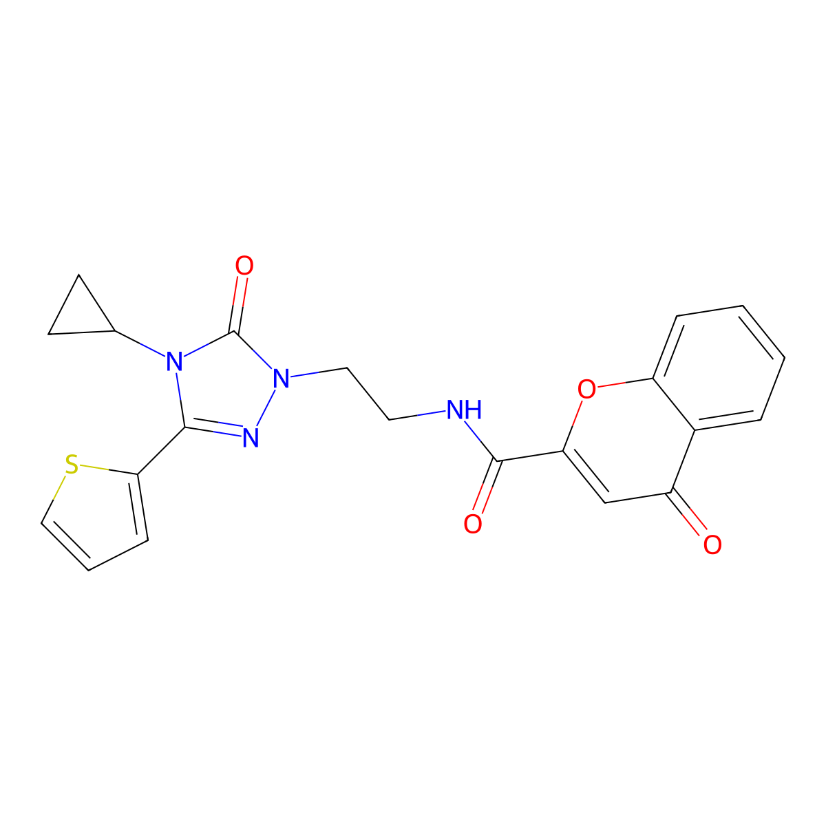 N-{2-[4-cyclopropyl-5-oxo-3-(thiophen-2-yl)-4,5-dihydro-1H-1,2,4-triazol-1-yl]ethyl}-4-oxo-4H-chromene-2-carboxamide molecular structure, CAS 1448030-00-9