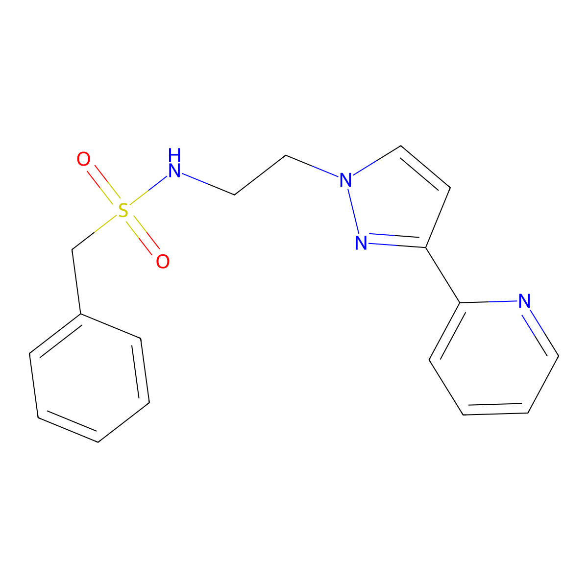 1-phenyl-N-{2-[3-(pyridin-2-yl)-1H-pyrazol-1-yl]ethyl}methanesulfonamide molecular structure, CAS 1448030-01-0