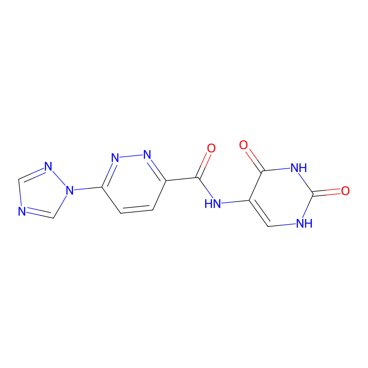 N-(2,4-dioxo-1,2,3,4-tetrahydropyrimidin-5-yl)-6-(1H-1,2,4-triazol-1-yl)pyridazine-3-carboxamide molecular structure, CAS 1448030-03-2