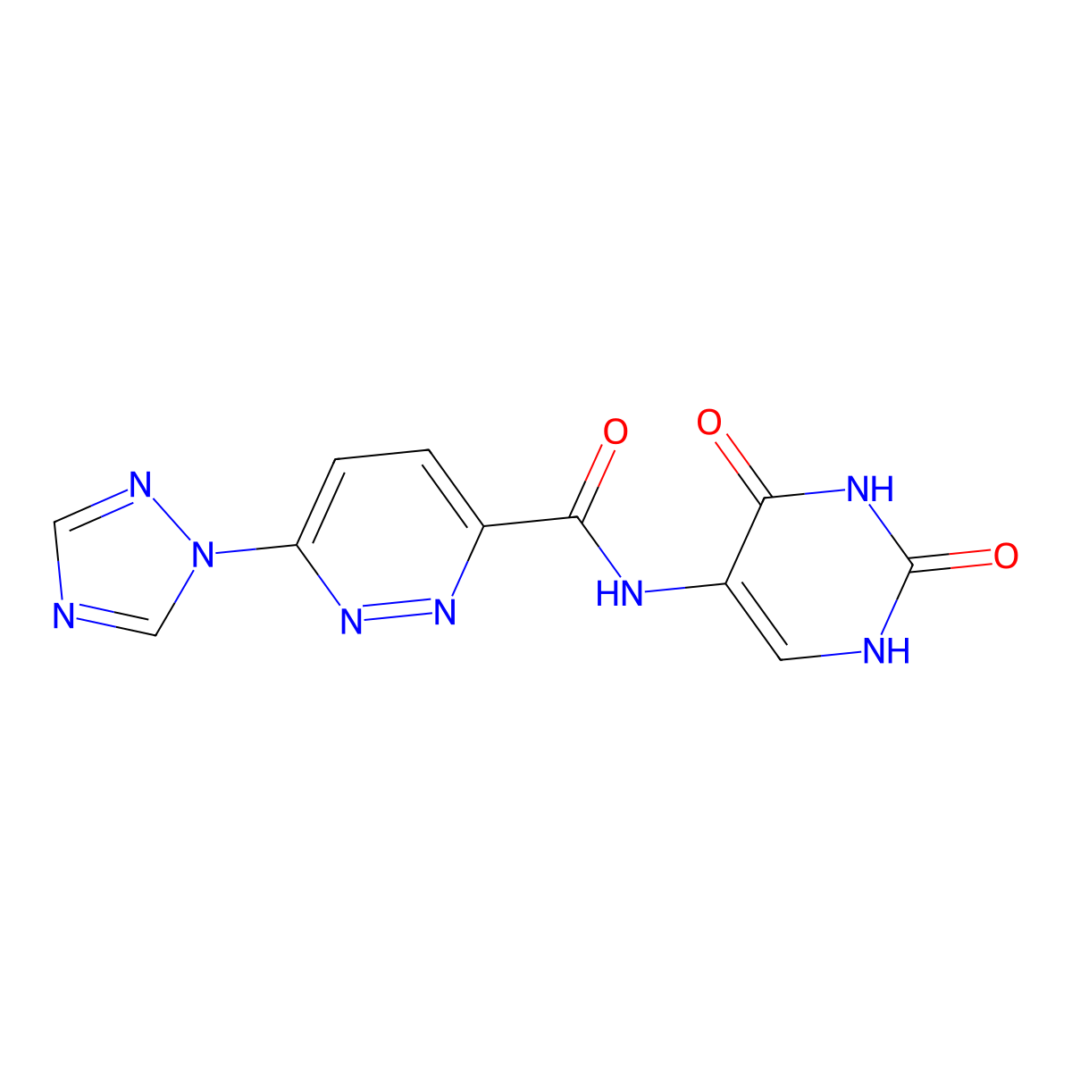 N-(2,4-dioxo-1,2,3,4-tetrahydropyrimidin-5-yl)-6-(1H-1,2,4-triazol-1-yl)pyridazine-3-carboxamide molecular structure, CAS 1448030-03-2