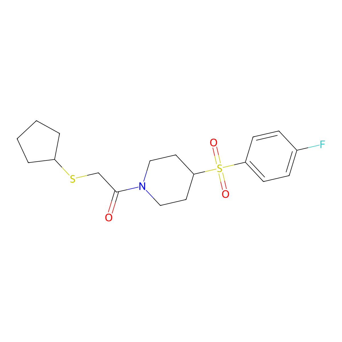 2-(Cyclopentylthio)-1-(4-((4-fluorophenyl)sulfonyl)piperidin-1-yl)ethanone molecular structure, CAS 1448030-09-8