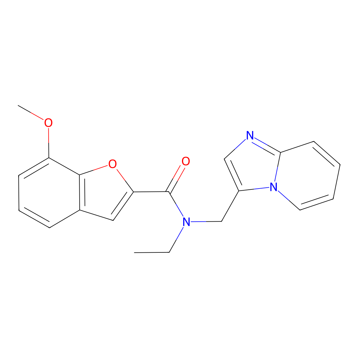 N-ethyl-N-(imidazo[1,2-a]pyridin-3-ylmethyl)-7-methoxybenzofuran-2-carboxamide molecular structure, CAS 1448030-10-1