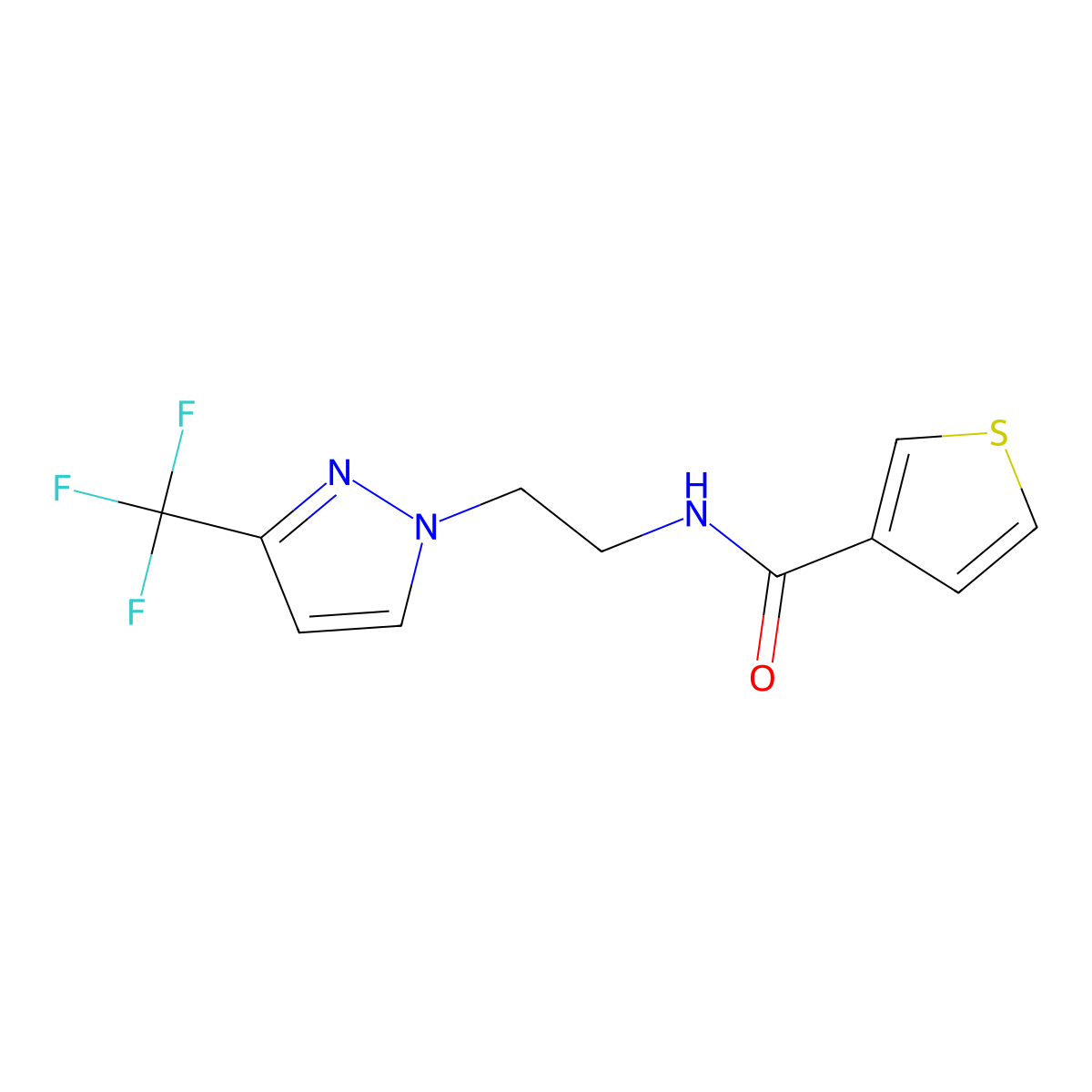 N-{2-[3-(trifluoromethyl)-1H-pyrazol-1-yl]ethyl}thiophene-3-carboxamide molecular structure, CAS 1448030-14-5