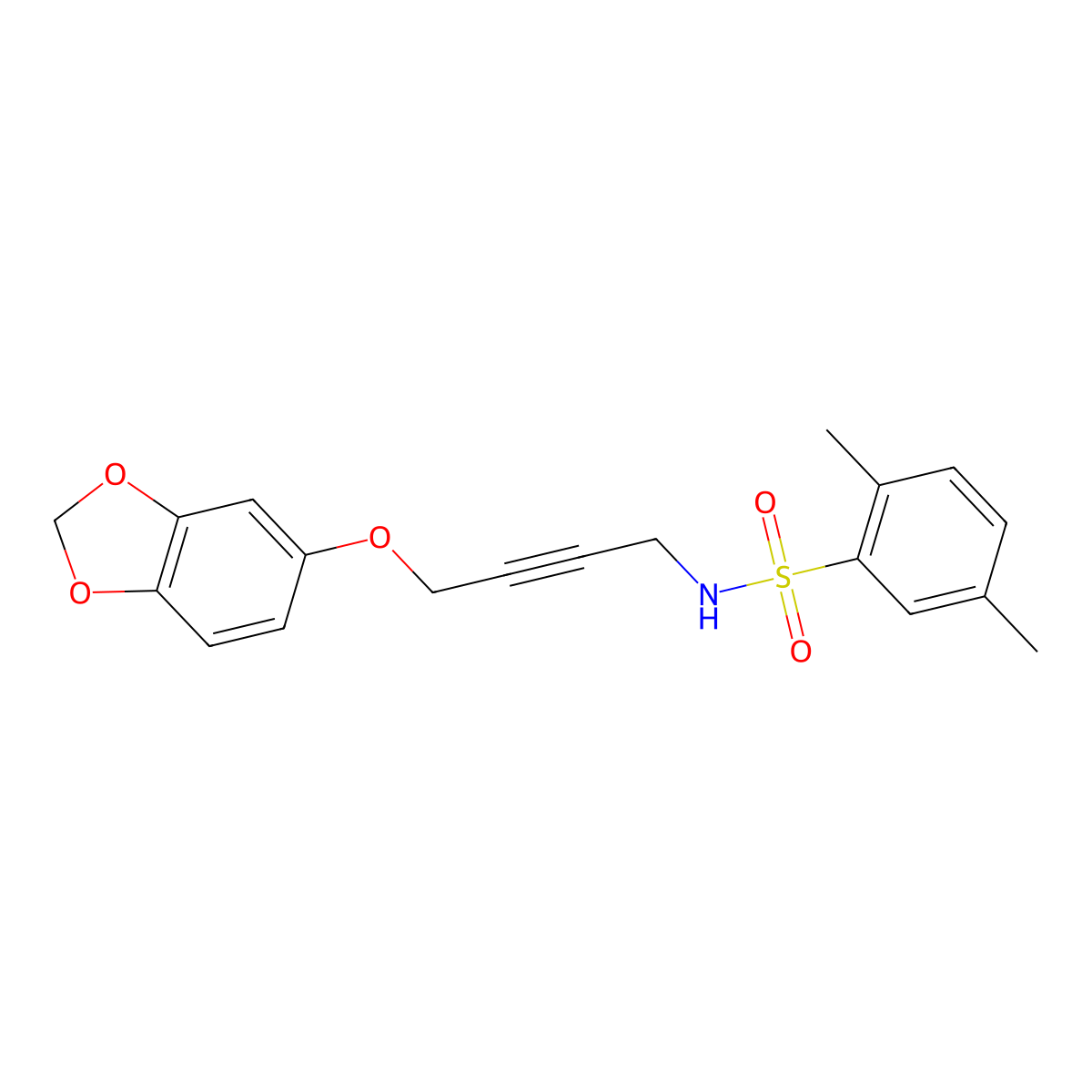 N-(4-(benzo[d][1,3]dioxol-5-yloxy)but-2-yn-1-yl)-2,5-dimethylbenzenesulfonamide molecular structure, CAS 1448030-15-6